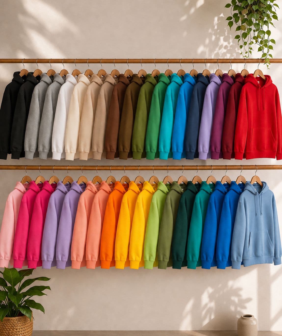 Colección de prendas en perchero